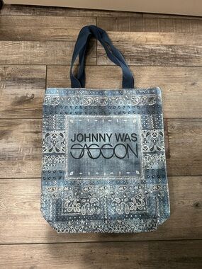 Johnny Was x Sasson Bandana Print Canvas Shoulder Tote Bag Blue Boho Shopper
